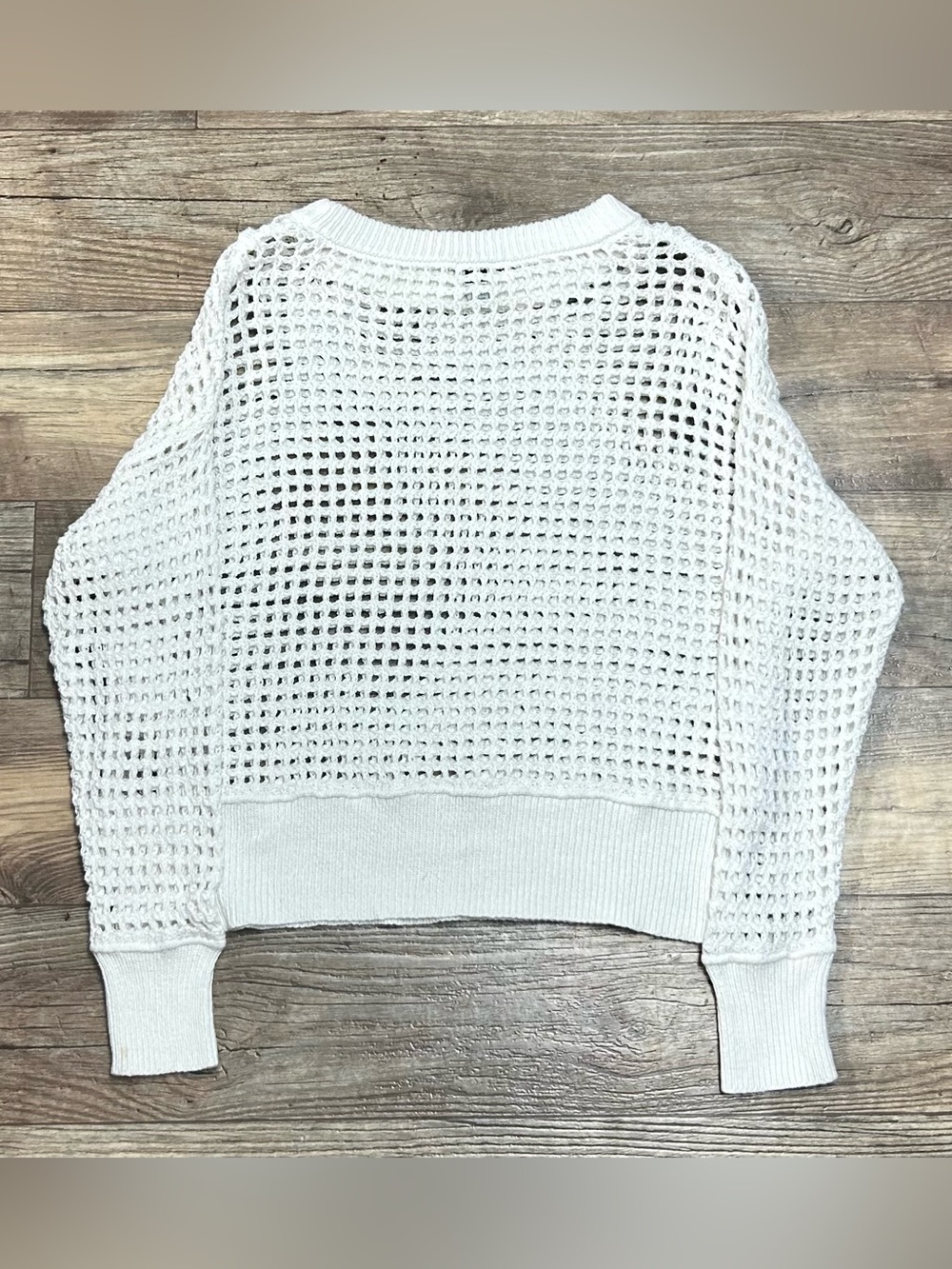 A New Day White Open-Knit Mesh Crewneck Boxy Crochet Pullover